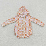 LR0271 Plaid Orange Hoodie Baby Boy's Romper