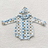 LR0268 Plaid Hoodie Baby Boy's Romper