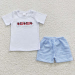 BSSO0253 Embroidery July 4th Fireworks Boy's Shorts Set