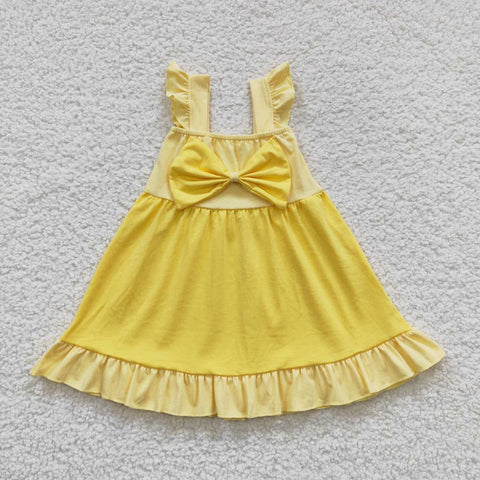 GSD0342 Princess Yellow Bow Girl's Dress