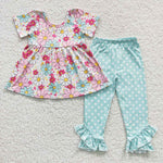 GSPO0618 Flower Mint Dots Girl's Set