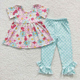 GSPO0618 Flower Mint Dots Girl's Set