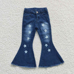 P0127 Western Fashion Star Blue Denim Flared Girl's Pants Jeans