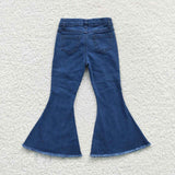 P0127 Western Fashion Star Blue Denim Flared Girl's Pants Jeans