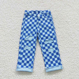 P0097 New Fashion Blue Pliad Hole Denim Boy's Girl's Pants