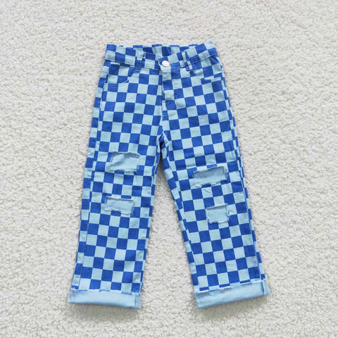 P0097 New Fashion Blue Pliad Hole Denim Boy's Girl's Pants