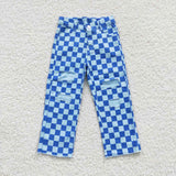 P0097 New Fashion Blue Pliad Hole Denim Boy's Girl's Pants