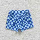 SS0093 Summer Plaid Blue Hole Denim Girl's Shorts