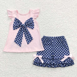 GSSO0236 Embroidery July 4th National day Flag Dog Star Girl's Shorts Set