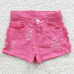 SS0013 Summer Kids Fashion Pink Ruffles Denim Girl's Shorts