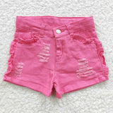 SS0013 Summer Kids Fashion Pink Ruffles Denim Girl's Shorts