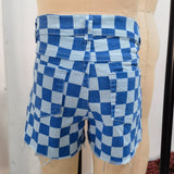 SS0093 Summer Plaid Blue Hole Denim Girl's Shorts