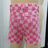 SS0092 Summer Plaid Pink Hole Denim Girl's Shorts