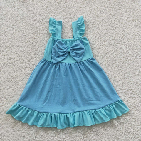 GSD0341 Princess Sky Blue Bow Girl's Dress