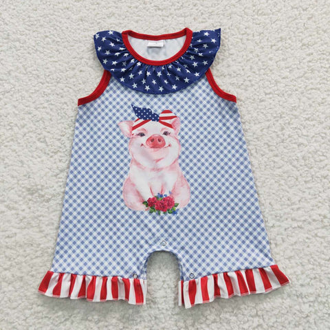 A6-2 National Red Blue Pig Baby Girl's Romper