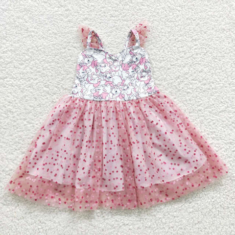 GSD0360 Cartoon Cat Pink Tulle Girl's Dress