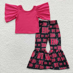 GSPO0610 Big Ruffle HOWDY Pink Bus Girl's Set