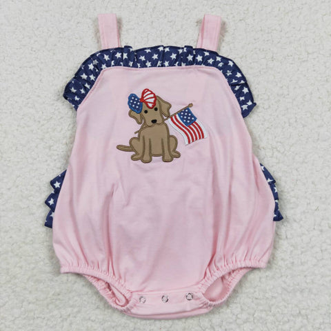 SR0332 National day Flag Dog Star Baby Girl's Romper