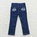 P0085 Western Blue Denim Flared Girl's Pants Jeans