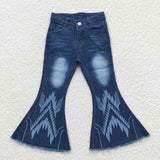 P0126 Western Fashion Blue Denim Flared Girl's Pants Jeans