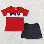 BSSO0092 embroidery Cartoon Red Mouse Boy's Shorts Set