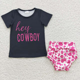 GBO0132 Hey Cowboy Pink Baby Girl's Bummie Set