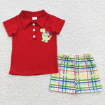 BSSO0255 Back To School Embroidery Dinosaur Cute Boy's Shorts Set