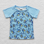 BT0226 Cartoon Blue Dog Boy Shirt Top