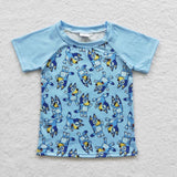 BT0226 Cartoon Blue Dog Boy Shirt Top