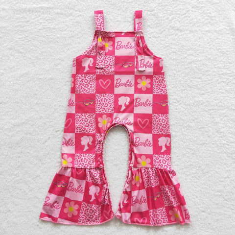 SR0382 Barbie Flower Plaid girl Pink Girl's Jumpsuit