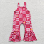 SR0382 Barbie Flower Plaid girl Pink Girl's Jumpsuit