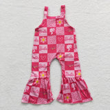 SR0382 Barbie Flower Plaid girl Pink Girl's Jumpsuit