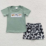 BSSO0264 Embroidery Farm Cow Boy's Shorts Set