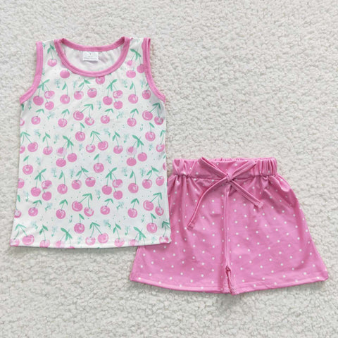 GSSO0323 Cherry Sleeveless Pink Girl's Shorts Set