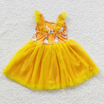 GSD0356 Cartoon Blue Dog Yellow Tulle Girl's Dress