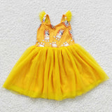 GSD0356 Cartoon Blue Dog Yellow Tulle Girl's Dress