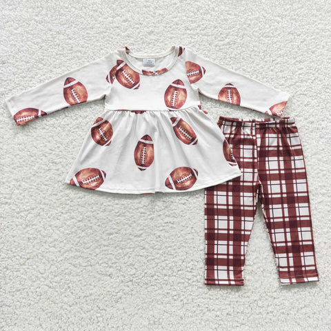 GLP0429 Baseball Brown Plaid Girl's Set