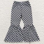 P0146 Black Plaid Girl's Flared Pants