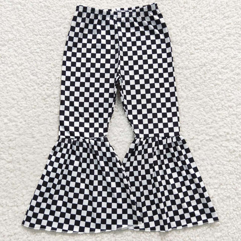 P0146 Black Plaid Girl's Flared Pants