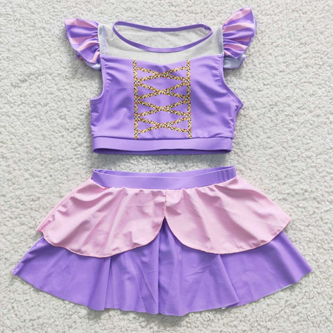 S0145 Princess Purple Cute Girl's Swimsuit
