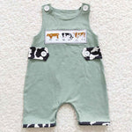 SR0374 Embroidery Farm Cow Baby Boy's Romper