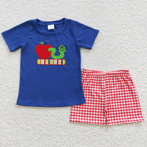 BSSO0254 Embroidery Back To School Apple Boy's Shorts Set