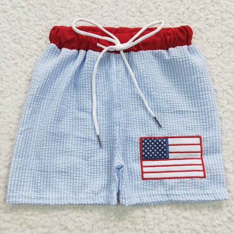 S0135 Embroidered seersucker Summer July 4th National Day Flag Boy's Shorts