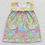 GSD0391 Summer Garden Flower prints Flower Sleeveless Yellow Pockets Girl's Dress