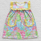 GSD0391 Summer Garden Flower prints Flower Sleeveless Yellow Pockets Girl's Dress