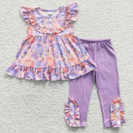 GSPO0616 Pumpkin Purple Ruffle Girl's Set
