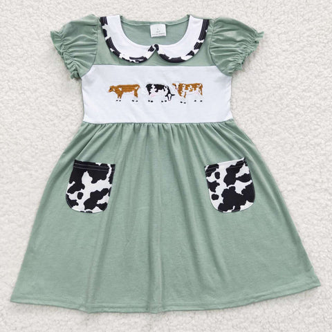 GSD0347 Embroidery Farm Cow Girl's Dress