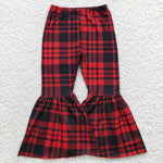 P0150 Christmas Red Plaid Girl's Flared Pants