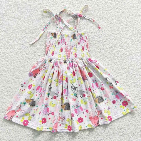 SALE GSD0352 Boutique New Summer Smocked Fox Flower Girl's Dress