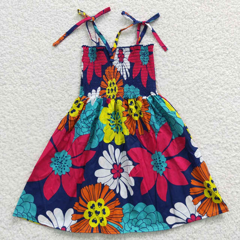 SALE GSD0375 Summer Smocked Straps Princess Sundress Floral Casual Holiday Dress Kids Beachwear